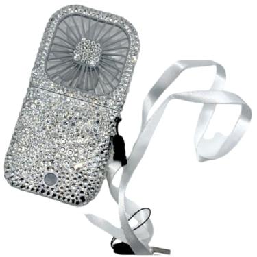 Imagem de Mini portátil portátil de strass, transparente, recarregável, portátil, usb, operado por bateria de 3000 MA, ventilador pessoal dobrável para meninas, acampando e viajando para fora do escritório