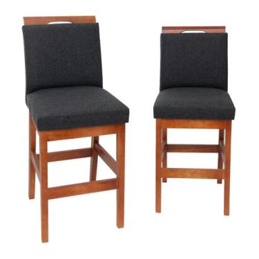 Imagem de Kit 2 Banquetas Baixa 60cm Estofada com encosto Bancada Americana Cozi