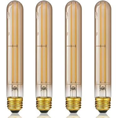 Imagem de NOVELUX Lâmpadas Edison de 7,3 polegadas 2200K âmbar regulável, estilo vintage, lâmpada decorativa antiga, lâmpadas LED tubulares longas T10, lâmpada LED 6W E26 80 watts, certificação UL (pacote com 4