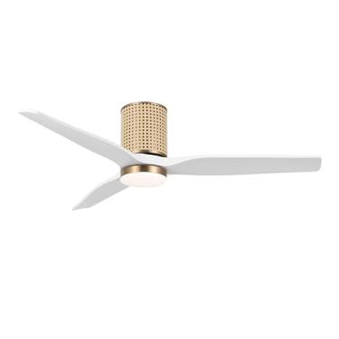 Imagem de LEDLUX Ventilador de teto de 132 cm com luz - Ventilador de teto embutido de perfil baixo, controle remoto de 6 velocidades, madeira maciça, motor CC reversível silencioso, acabamento branco/dourado