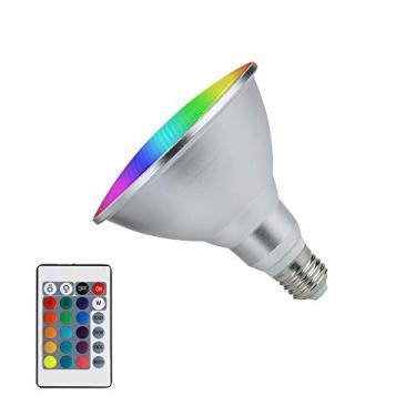 Imagem de HOPLOM Refletor LED colorido RGB 20W PAR38 para ambientes externos, lâmpada E27/E26 que muda de cor, holofote à prova d'água com controle remoto para decoração de festas de fim de ano