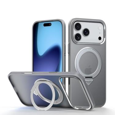 Imagem de SENLAN Capa para IP-17 Pro Max, [compatível com magsafe] com suporte de rotação de 360°, capa protetora à prova de choque, moldura de TPU fosco PC traseira fina, capa de telefone de grau militar para