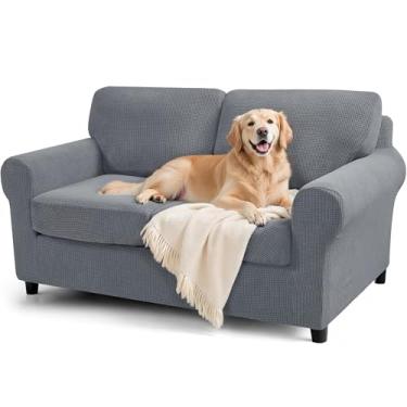 Imagem de subrtex Conjunto de 5 capas elásticas para sofá, conjunto de capas de sofá para encosto, capa de almofada, protetor de móveis, conjunto para sofá de tamanho grande (médio, cinza claro)