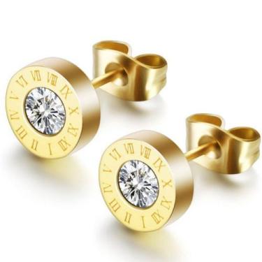 Imagem de Par Brincos Feminino Luxo Número Romano Banho Rosê Gold 18k  - Euro Im