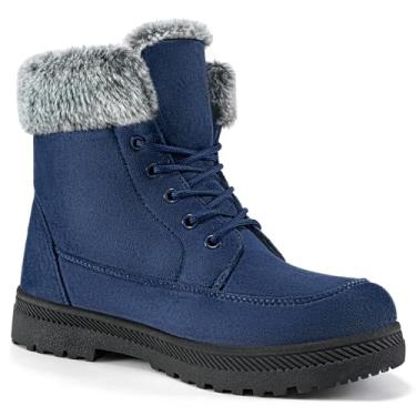 Imagem de Alicegana Botas femininas de algodão quente pele neve inverno cadarço liso bonito plus size confortável tornozelo plataforma, 008 Azul, 6