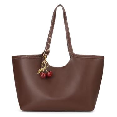 Imagem de JQWSVE Sacola feminina cereja Hobo bolsa de ombro de couro sintético elegante bolsa de trabalho de grande capacidade, Bordo, Large