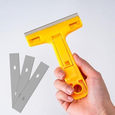 Imagem de Removedor De Tinta Papel De Parede Multiuso Raspador De Limpeza Para Cozinha Banheiro Para Vidro Piso E Azulejo Com Lâmina Dupla Com 4 Lâminas