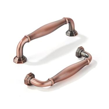 Imagem de khtumeware Pacote com 10 puxadores de armário de cobre antigo escovado 4 polegadas (102 mm) puxadores de armário vintage ferragens sólidas para armário puxadores de gaveta puxador de cômoda
