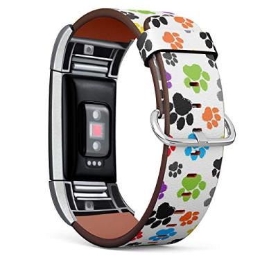 Imagem de Q-Beans Pulseira de couro compatível com Fitbit Charge 2, pulseira de substituição // Silhueta animal colorida