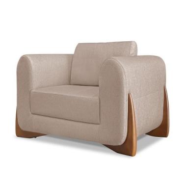 Imagem de Poltrona Estofada em Linho Rústico Areia com Detalhes em Madeira - Job