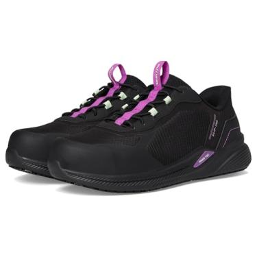 Imagem de Skechers Tênis feminino de renda elástica com mãos livres sem cadarço Carbix Industrial, Bkpr, 38