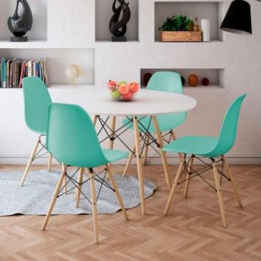Imagem de Kit 04 Cadeiras Eiffel Eames Base Madeira Sala De Jantar Azul Turquesa