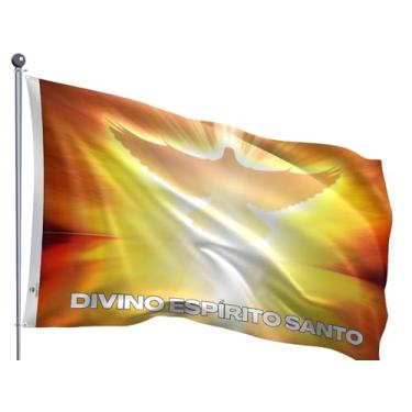 Imagem de Bandeira Divino Espírito Santo Pomba Branca Dupla Face Estampada Tamanho 90x128cm