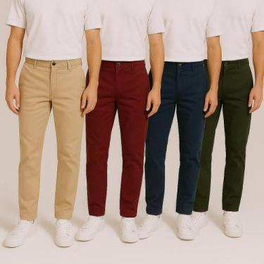 Imagem de Kit 4 Calças Alfaiataria Jeans Masculina Skinny Slim Sarja Com Lycra -