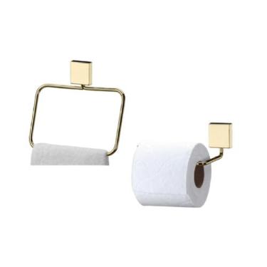 Imagem de Kit banheiro lavabo 2 peças dourado Future tolha rosto papeleira