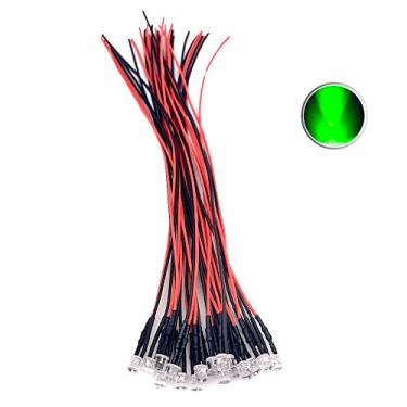 Imagem de 30 peças 12 volts 3 mm 5 mm luzes LED redondas planas diodos emissores de diodos pré com fio 7,9 polegadas CC 12V luz de LED água transparente luz água pequenas lâmpadas LED (topo plano de 5 mm, verde