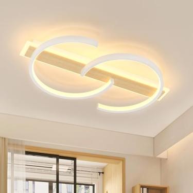 Imagem de TRUWELLA Luminária de teto 50 cm bambu 2 anéis design criativo luminárias modernas 3000-6000K regulável montagem embutida iluminação de teto com controle remoto 45W quarto sala de estar sala de jantar