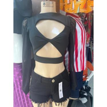 Imagem de Look completo Cropped e short jeans -Tamanho P - Alta moda