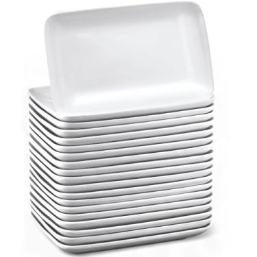 Imagem de Irenare 20 peças de pratos de salada retangulares de 23 cm pratos de sobremesa de porcelana retangular branca bandeja de servir aperitivos travessas de porcelana para jantares de sushi de frutas