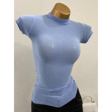 Imagem de Camiseta Feminina Slim Fit Meia Gola Alta - Manga Curta Transparente e