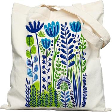 Imagem de Dyale Sacola feminina de lona floral, estampa dupla face, com alças largas nos ombros, fecho de pressão e bolso interno para viagem, compras, trabalho, viagens