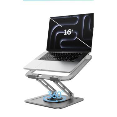 Imagem de Suporte de metal para laptop (preto) com base giratória 360, suporte ergonômico ajustável para notebook compatível com laptops Air, Pro, Dell, HP, Lenovo e mais laptops de 10 a 15,6 polegadas