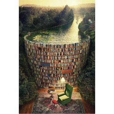 Imagem de Quebra-cabeça Madeira Canal de Estante de Livros "Bookshelf Canal" 1000 peças com pôster em tamanho real Adulto Infantil Jogo Educativo Desafio Alívio do estresse Familiar Brinquedo para presente
