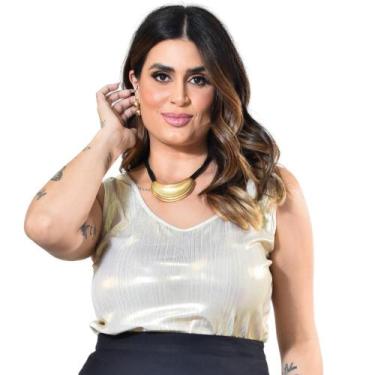 Imagem de Regata Cropped Malha Canelada Cirrê Gold Plus Size 42 Ao 52 - Sutsen, 