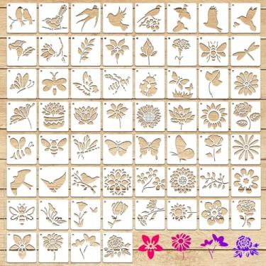 Imagem de Thinp 60 estênceis de flores para pintura, estêncil floral de 7,6 cm reutilizável para artesanato, pinturas rupestres de plástico, estêncil para pintura em madeira, telha de parede, decoração de casa
