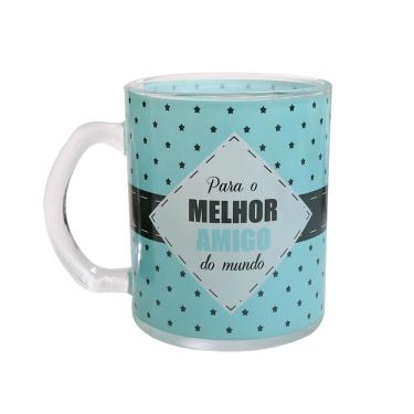 Imagem de Caneca De Vidro Transparente Com Frase Amigo 380Ml