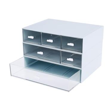 Imagem de ZFLYCANP 3 gavetas empilháveis de armazenamento, cesta de armazenamento de plástico empilhável destacável, organizadores de armário dobráveis para armário, cozinha, banheiro, quarto, escritório (azul)