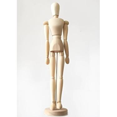 Imagem de Manequim boneco Decorativo Articulado Madeira para Modelo 33 Cm Enfeite desenho 3D móvel giratório ajustável corpo flexível varias posições móvel artesanal Designer desenhistas costura profissional