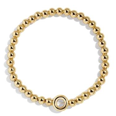 Imagem de BaubleBar Pulseira personalizada inicial Pisa, contas modernas banhadas a ouro, joias modernas, pulseira popular com letras iniciais, ajuste elástico para crianças e adultos, One Size, Latão, Sem