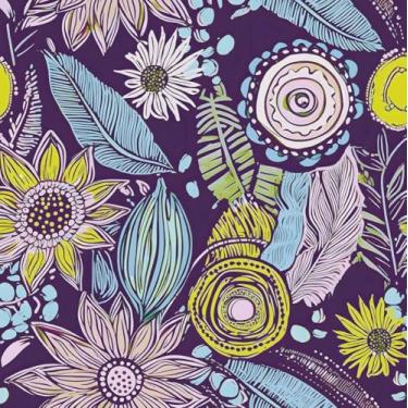 Imagem de Papel de parede boho roxo descascar e colar, papel de contato floral amarelo vintage 44,5 cm x 998,2 cm, flores botânicas, retrô, abrata, papel de parede, autoadesivo, removível, impermeável, para