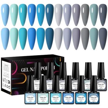 Imagem de Four Lily Conjunto de esmalte de gel azul e cinza, 12 cores, cinza nude, azul celeste, kit de esmalte de cura UV para salão de beleza e arte de unhas, faça você mesmo em casa