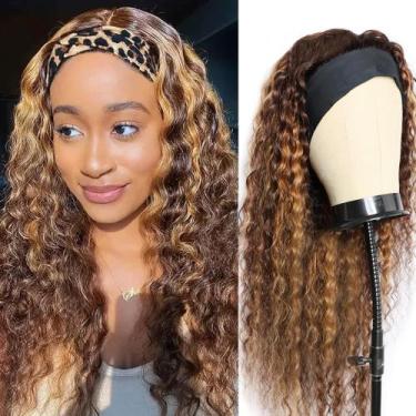 Imagem de Peruca com faixa de cabeça XSY Human Hair Highlight Ombre Deep Wave 24
