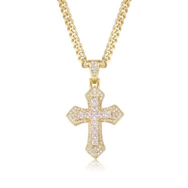 Imagem de TANTIUE Colar de cruz para mulheres, banhado a ouro 14 K, zircônia cúbica, pingente de cruz, fé, para homens, pingente de fé e crucifixo, Latão, Zircônia cúbica
