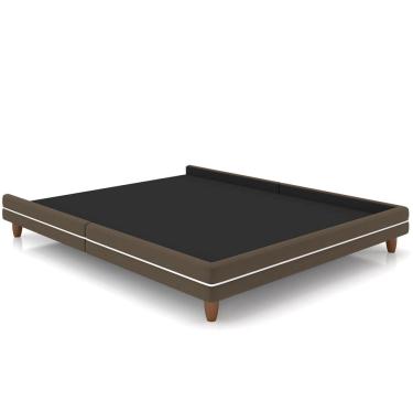 Imagem de Cama Casal Base Box Pés Madeira 148cm Suném P05 Veludo Marrom - Lyam Decor