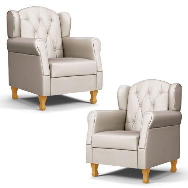 Imagem de Kit 02 Poltronas de Amamentação e Descanso Pés Madeira Lucy P04 Sintético Bege - Mpozenato