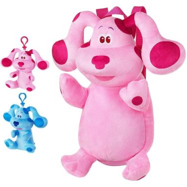 Imagem de Pistas do Azul Magenta Plush Set Backpack Clip na bolsa de moedas