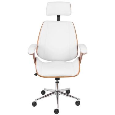 Imagem de Cadeira Giratória Alta Bergen Lisboa Estrutura Madeira Laminada Revstida Em Pu Branco Base Rodízio