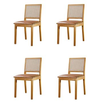 Imagem de Kit 4 Cadeiras de Telinha Atenas em Madeira Macica Tauari e Couro Caramelo