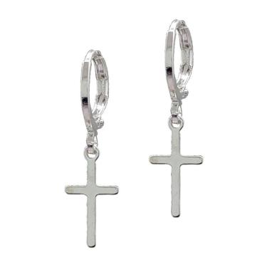 Imagem de Brinco folheado a prata argola cruz pequena semijoias em caixa de luxo
