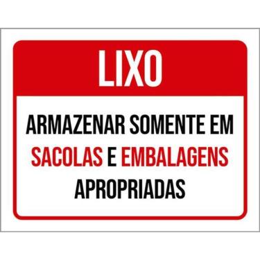 Imagem de Kit 3 Placas Lixo Armazenar Sacolas E Embalagens Apropriadas