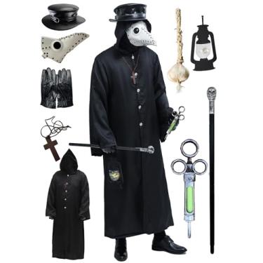 Imagem de Conjunto de máscara e chapéu de pássaro Plague Doctor para Halloween, fantasia de cosplay Steampunk, White-002, Medium