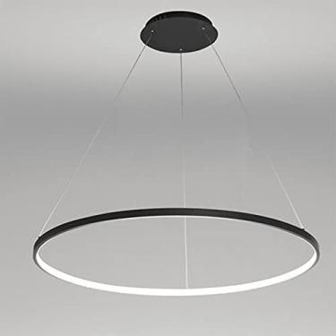 Imagem de Luminária pendente LED circular em anel, lustre moderno de acrílico e metal com altura ajustável para sala de estar, quarto, mesa de jantar, preto + branco frio - 20 cm, 13 W