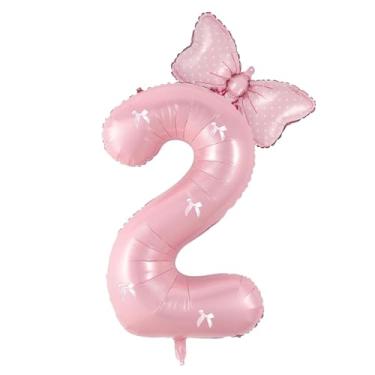 Imagem de Decorações de 2 anos de borboleta para meninas, conjunto de arco de balões rosa número 2 de 101 cm, suprimentos de decoração de festa de aniversário com tema de borboleta. (rosa 2)
