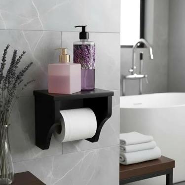 Imagem de Porta Papel Higiênico Acessório para Banheiro Papeleira Suporte de Parede Preto Laca
