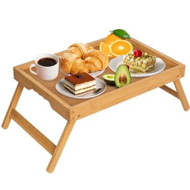 Imagem de Artmeer Bandeja de cama com pernas dobráveis, café da manhã de bambu na cama para mesa de TV, bandeja de laptop, comer, bandeja de lanche (bambu) tamanho extra grande