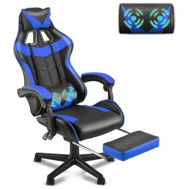 Imagem de Cadeira Gamer Ergonômica Reclinável e Giratória com Apoio Lombar e Cabeça, e, SOONTRANS, Azul